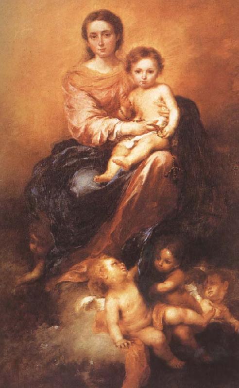 Bartolome Esteban Murillo Beaded rosary of Our Lady holding the child oil painting image